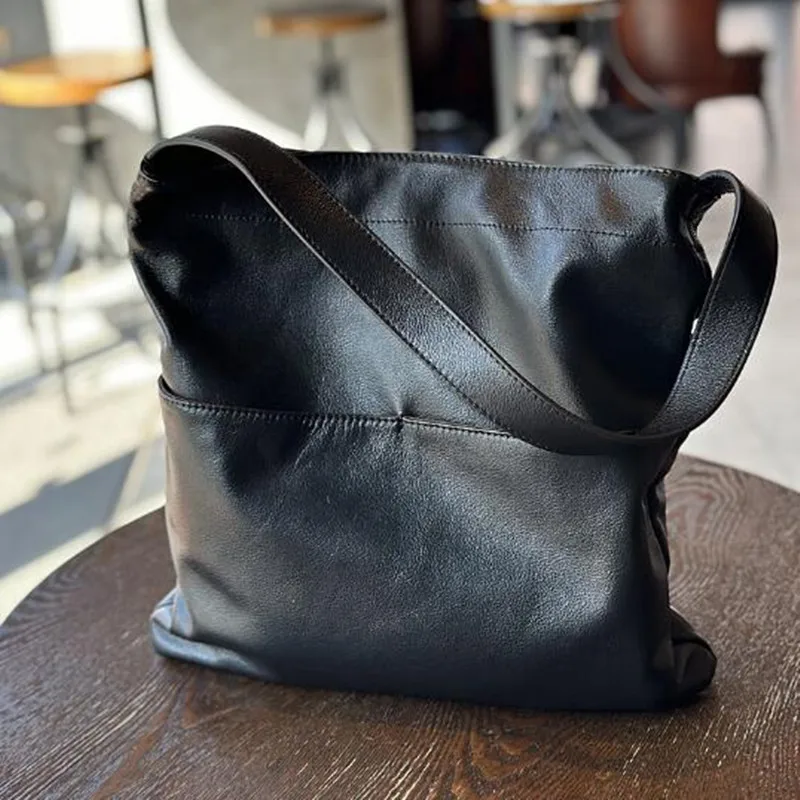 2024 new leather shoulder bag women soft head layer cowhide large capacity Tote bag lazy shopping bag