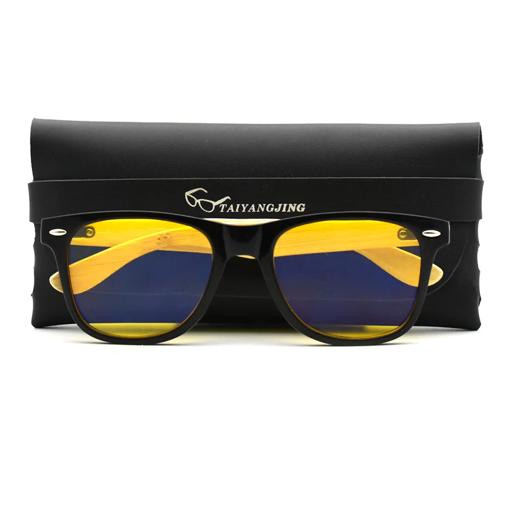 

Anti Blue Rays Computer Night Vision Glasses For Men Vintage Square Frame Bamboo Legs Anti Eyestrain Gaming Glasses With Case