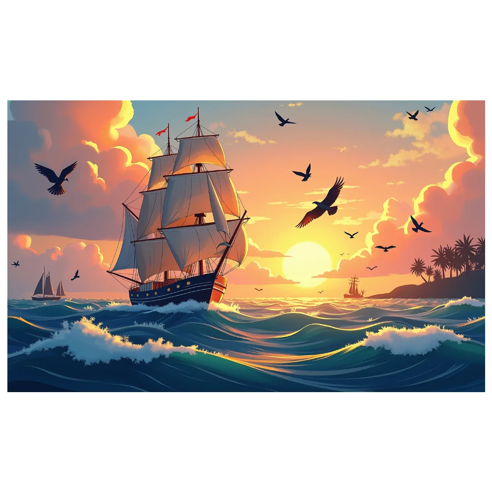 Nautical   Wall Art   Aesthetic   Sailing   Sunset   Decor   Detailed   Exhibit   for Nautical