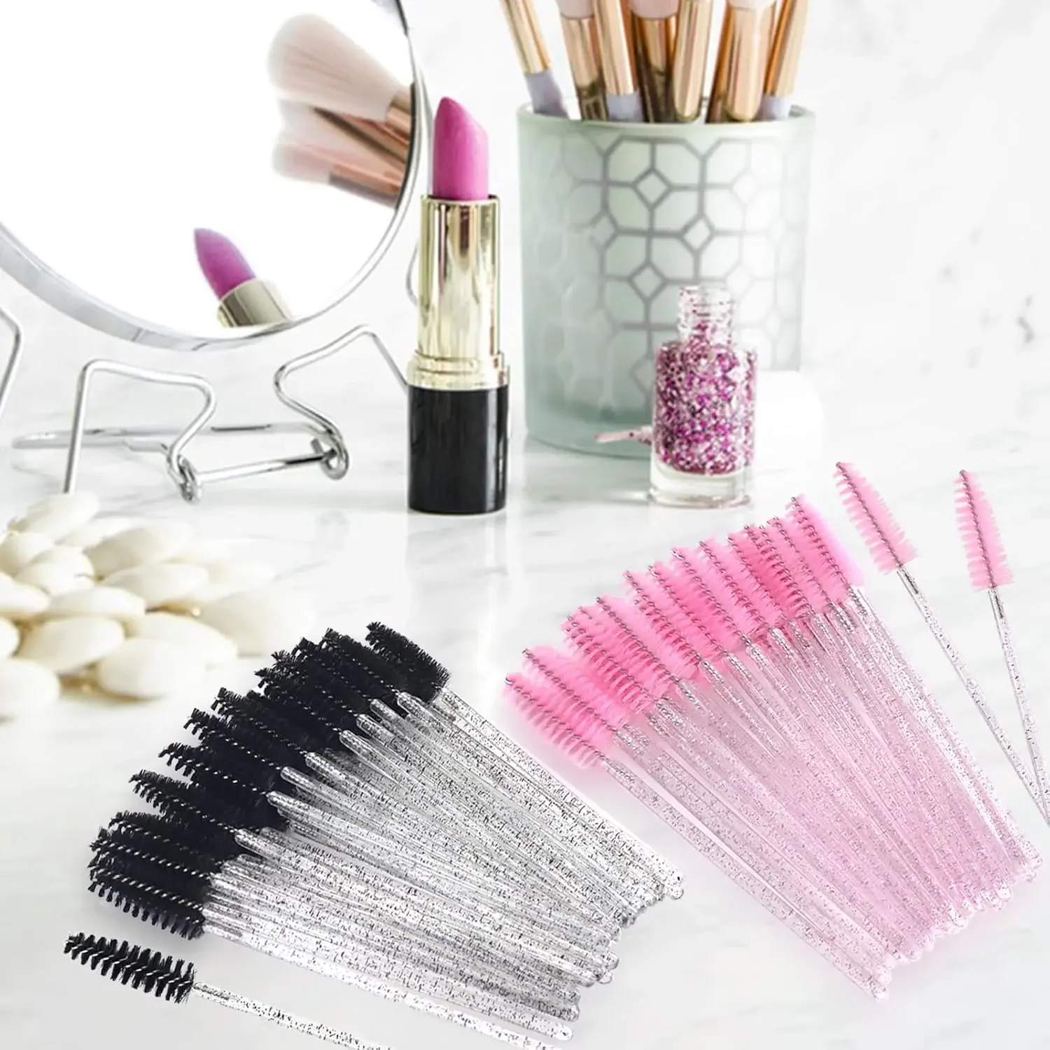 2025 Trend 100 stuks wegwerp mascara-stokjes - wimperspoolies, kristallen wenkbrauwborstel voor wimperextensions en make-up verzorging