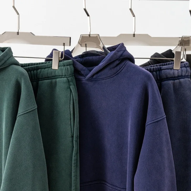 Luxury Design Men‘s Washed Hoodies Set Oversized Hooded Sweatshirt Wide Leg Pants Set Couple Outfit Vintage Streetwear Tracksuit - view 6
