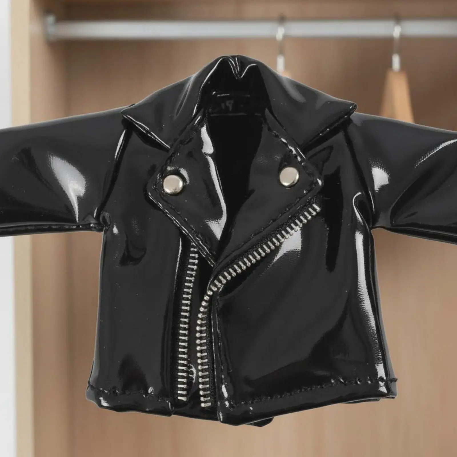 Glossy Doll Motorcycle Jacket with Zipper Detail Doll Clothing 1 12 Scale Outfit for Action Figure Dress Up Collection 1/12