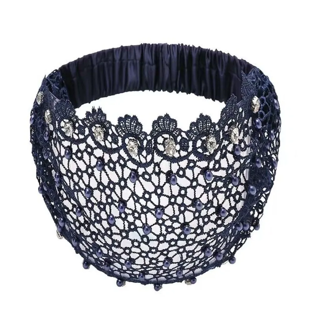 

Элегантные широкие повязки на голову с кристаллами, жемчугом и цветочным узором, кружевные, с ажурным узором, эластичные, дышащие, для женщин