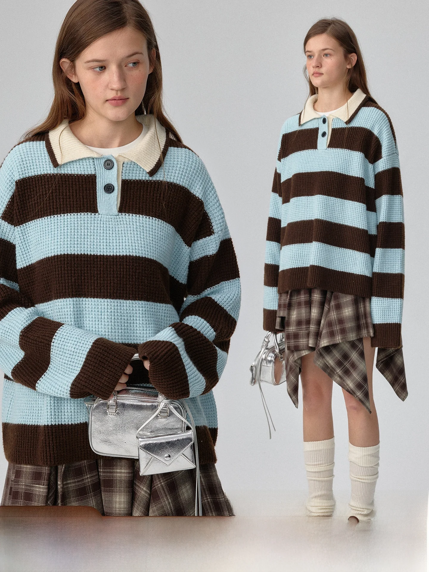 

Women's College Sle Striped Collar Knitted Sweater Thiened Wool Blend Long Sve Warm Outerwear Spring Season