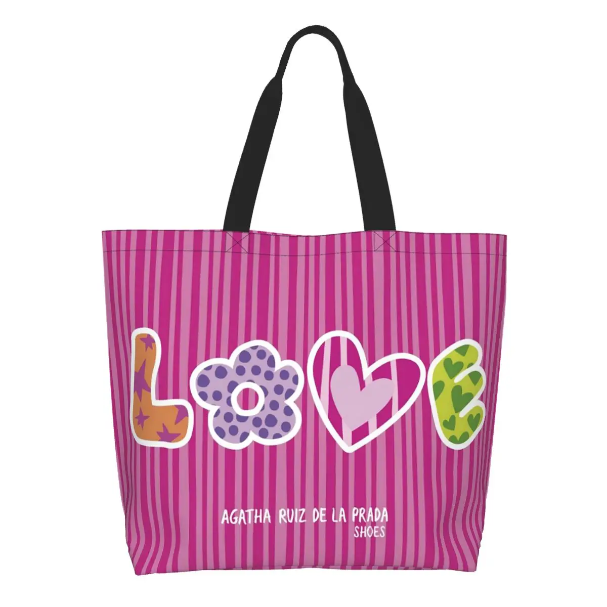 Bolsa de Compras con Diseño de Agatha Ruiz-De La-Prada, Bolsa de Lona de Gran Capacidad, Bolsos de Hombro, Bolsa de Compras para Mujer