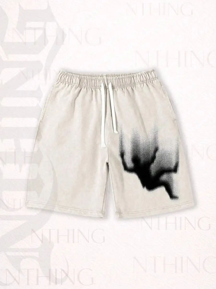 

Mens Washed Cotton Shorts With Drawstring And Graphic Print Casual Loose Fit
