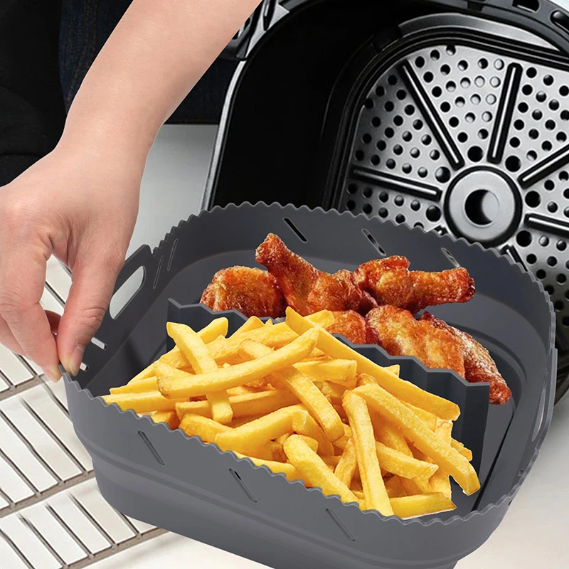 Air Fryer Accessories Airfryer Silicone Basket Set Square/Round Grill Rack Oven Cake Baking Mold Tray For Cosori Ninja Philips