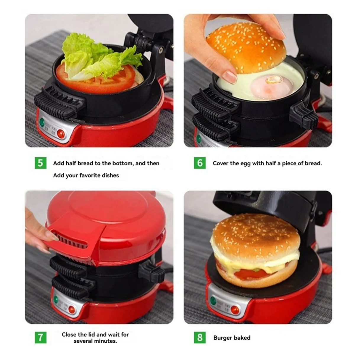 2025+ Hamburguesa Antiadherente Multifunción Personalizar Ingredientes Perfecto para Muffins Inglés Croissants Mini Gofres Enchufe estadounidense