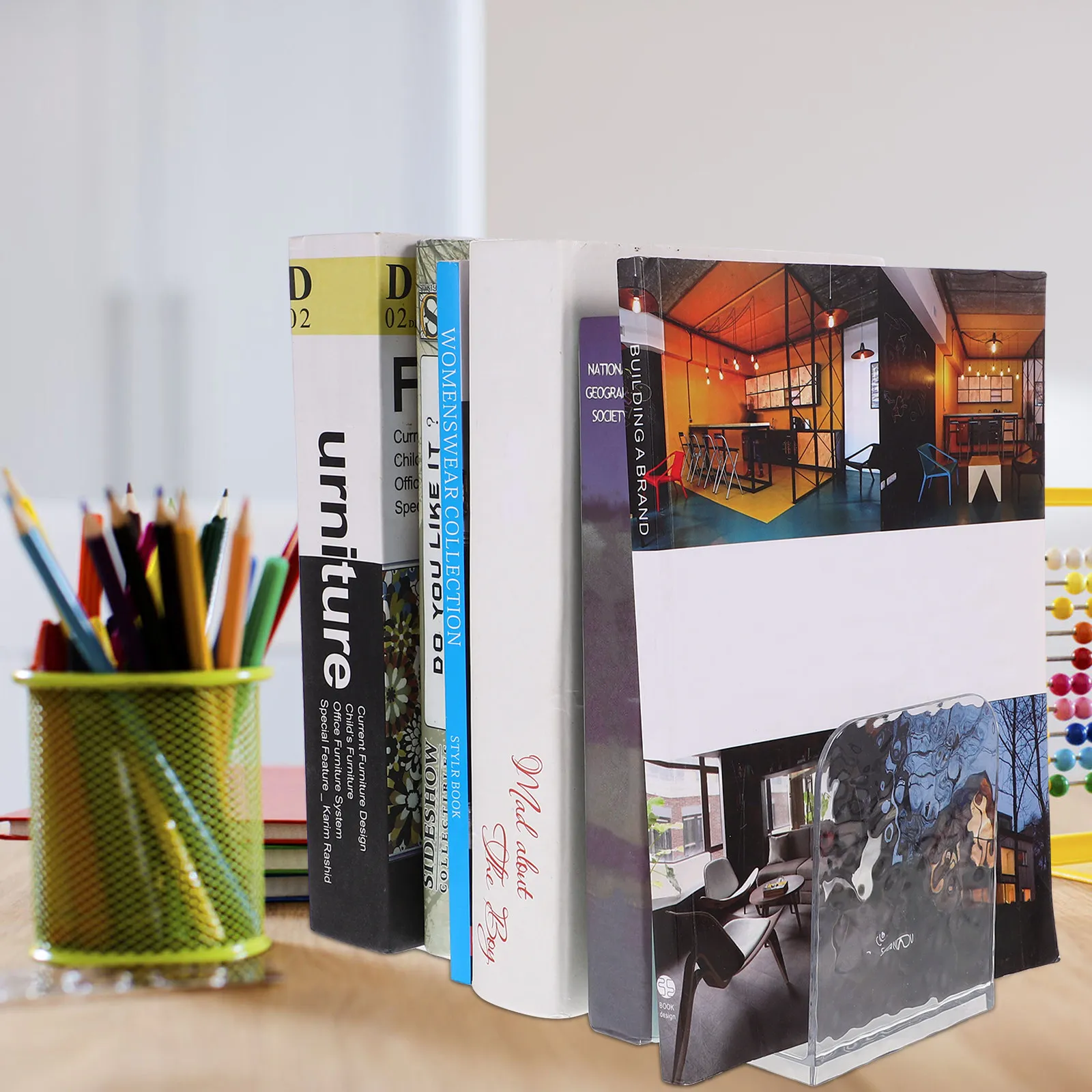Transparent 4-Slot Desktop Bookshelf File Holder for Books, Magazines, Documents, Office & School Organizer