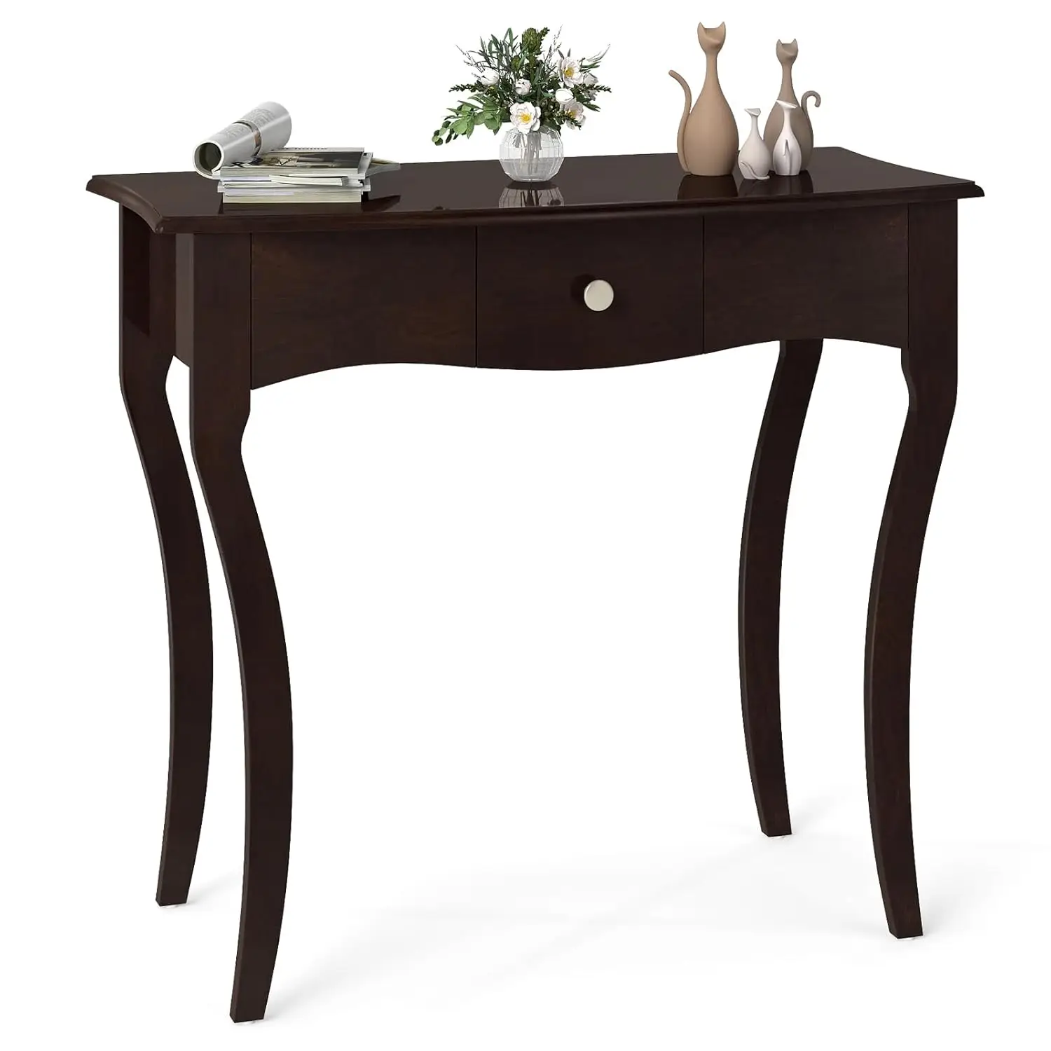 Wooden Console Table Entryway Storage Drawers Rubber Wood Metal Rails Vintage Living Room Foyer, Customized