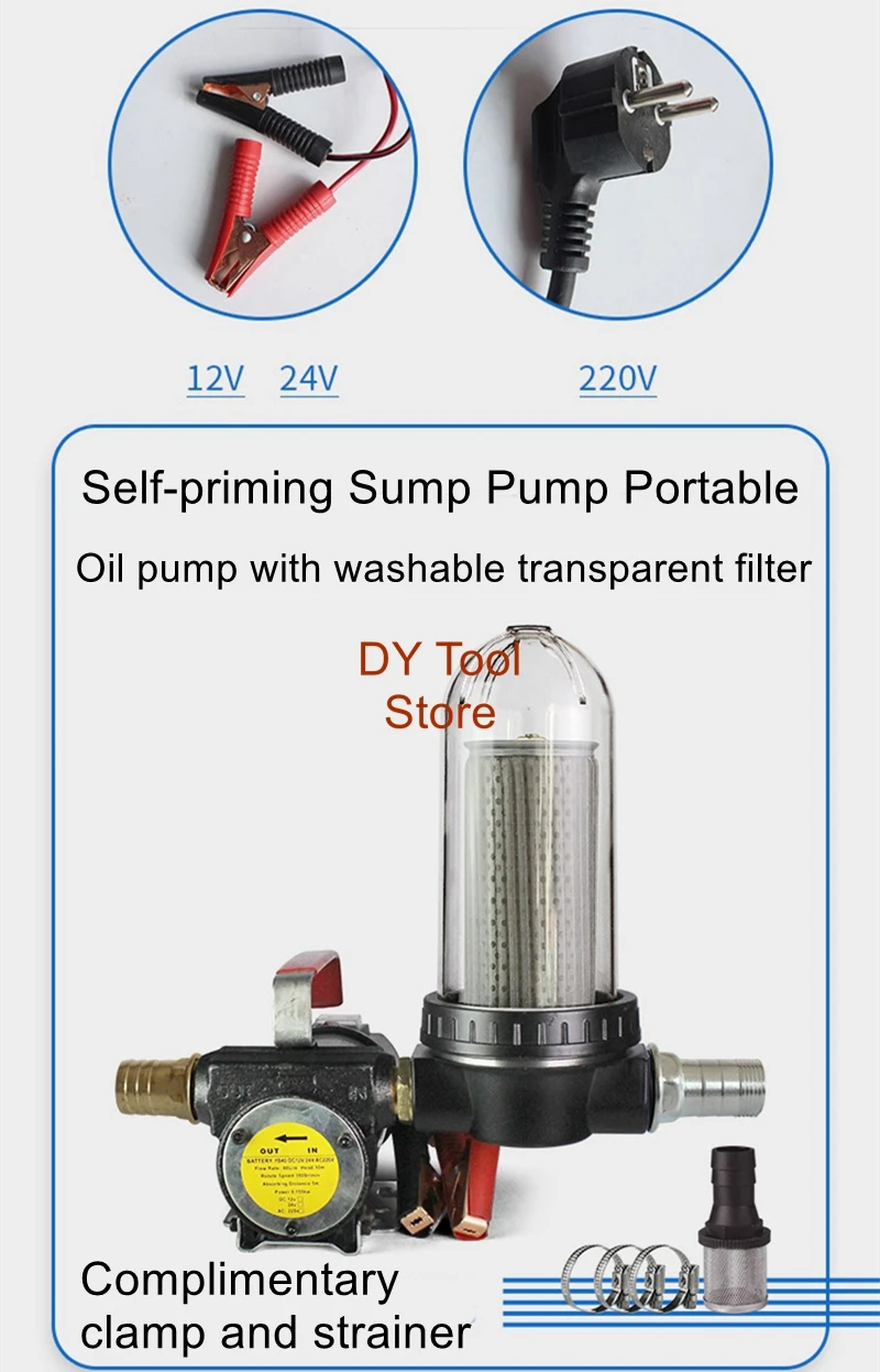 24V/12V/220V pump Electric fuel pump Self-priming pump Diesel pump with a cleanable filter
