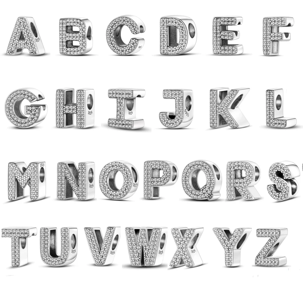 New 925 Sterling Silver 26 First Names Letter A- R Charm Bead fit Original Pendant Bracelet DIY Women Jewelry