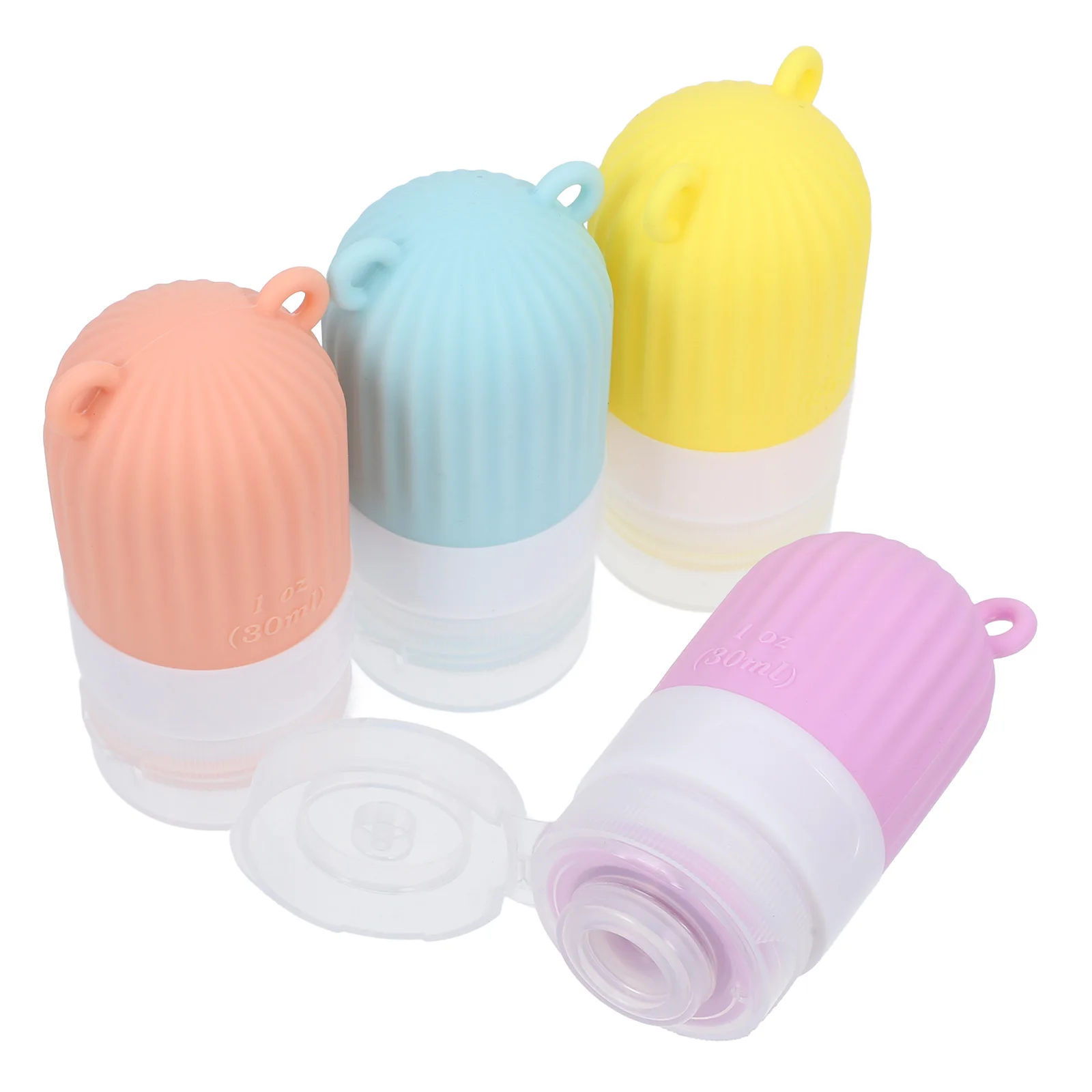 4 Pcs Travel Bottles Portable Cream Jars Food Grade Silicone Liquid Containers Clear Yellow Orange