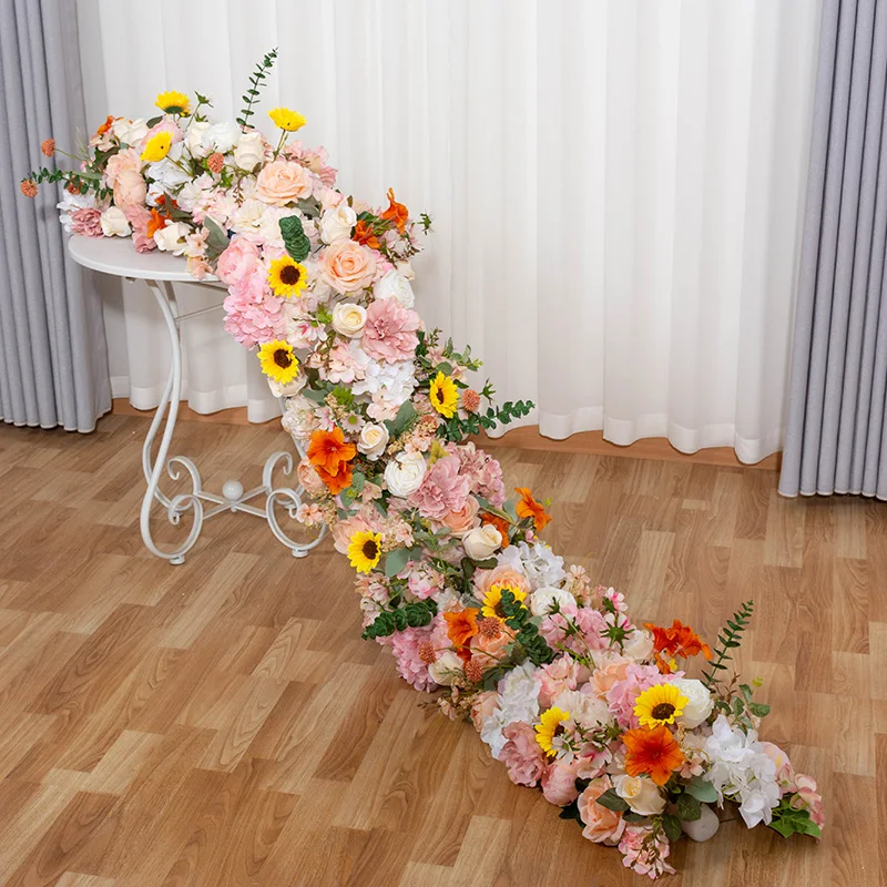 200cm Luxury White Rose Artificial Flower Row Table Centerpiece Wedding Flowers Backdrop Wall Arches Decor Party Stage Floral