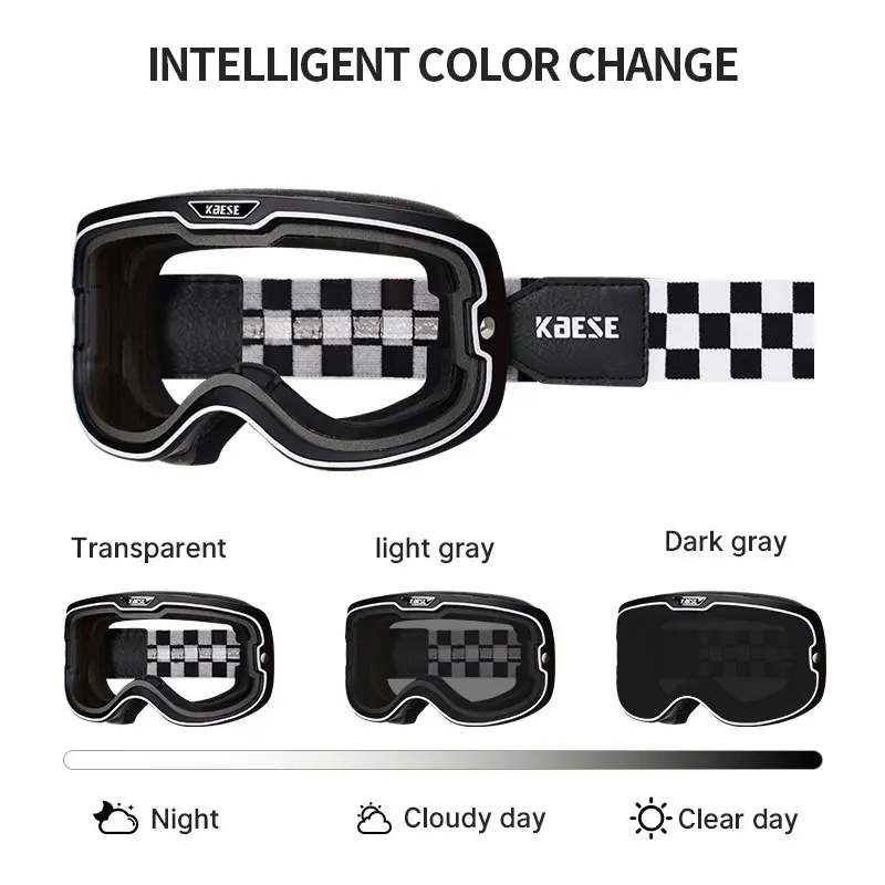 New Arrival Motorcylce Open Face Goggle With Photochromic Lenses Antifog Double Len Clear Day Smoked Len Night Clear Len