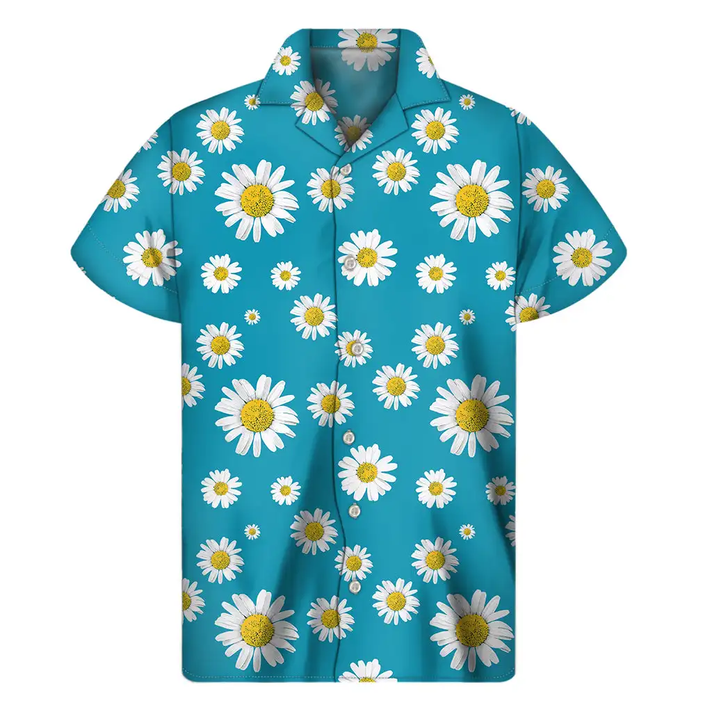 

Men's Shirts Daisy Print Men's Hawaiian Lapel Casual Tops Fashionable Men's Short Sleeve Shirts Beach Comfortable Large Size