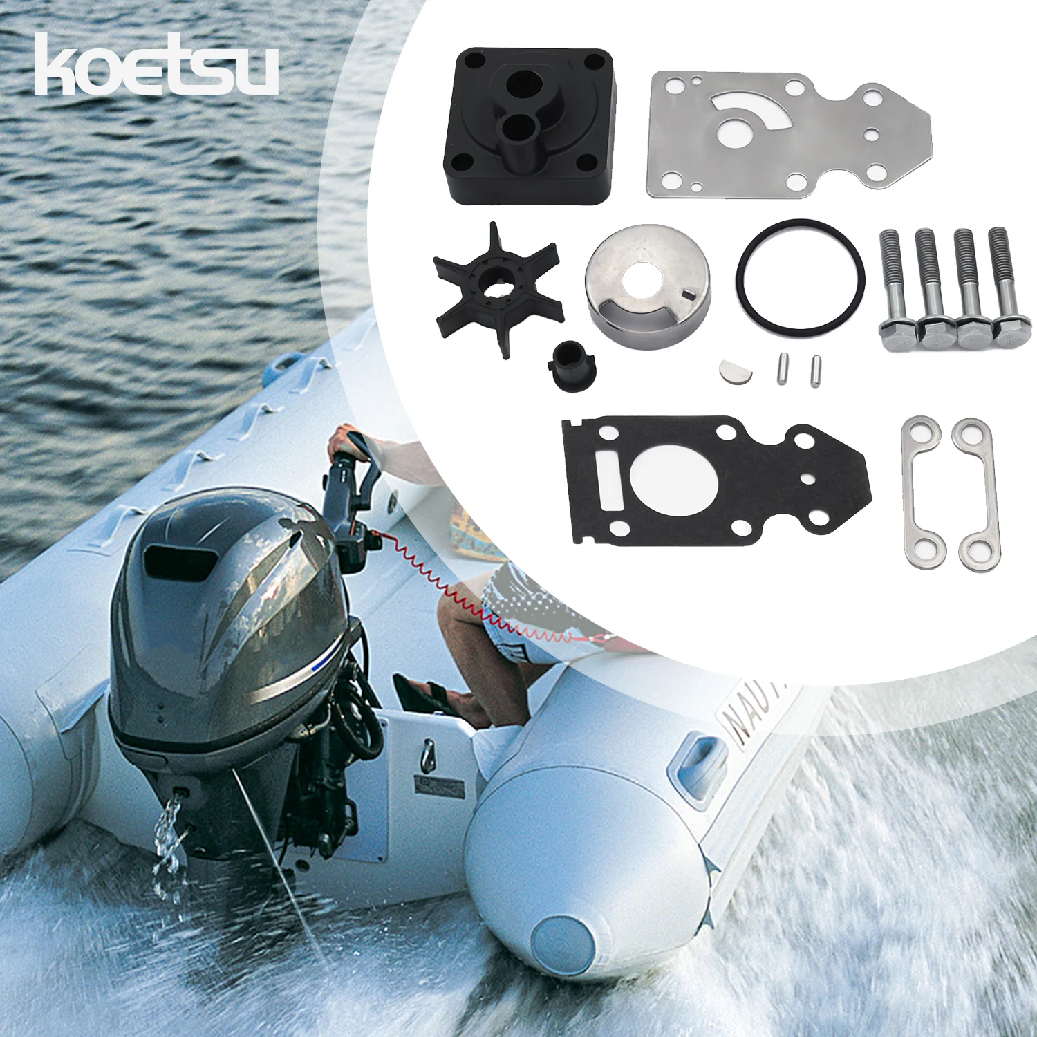 Koetsu Water Pump Repair Kit Suitable for Yamaha 2-stroke 15 HP Outboard Motor 63V-W0078-00-WH/63V-W0078-01-WH