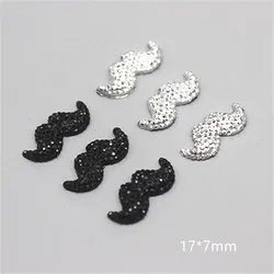 Piezas de resina plateada/negra para bigote/Barba, diamantes de imitación, reverso plano, accesorios de piedra, decoración para teléfono/boda, 100, 17x7mm