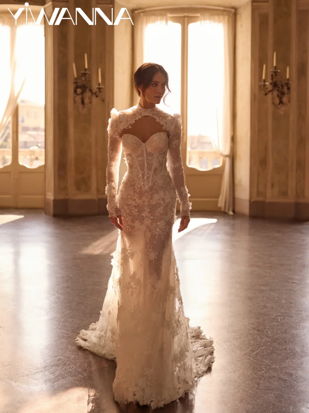 

Handmade 3D Floral Wedding Dress Detachable Sleeve Illusion Mermaid Bridal Gown Customized Exquisite LongDresses For Bride