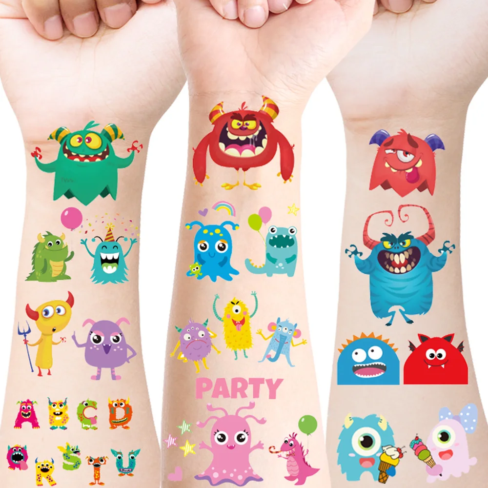 12 Sheets of Candy Monster Tattoo Stickers, Cartoon Cute Candy-Style Colorful Temporary Stickers, Birthday Party Decorations, Party Favors, Sleepover Party Gift Bag Fillers, Small Gifts