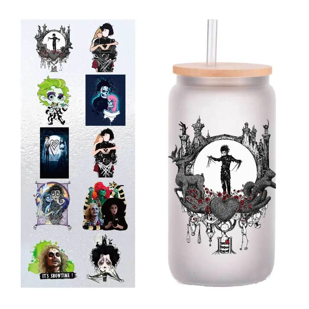 

10 pieces/pack Edward Scissorhands UV transfer sticker Crystal label DIY glass sticker customized four inches