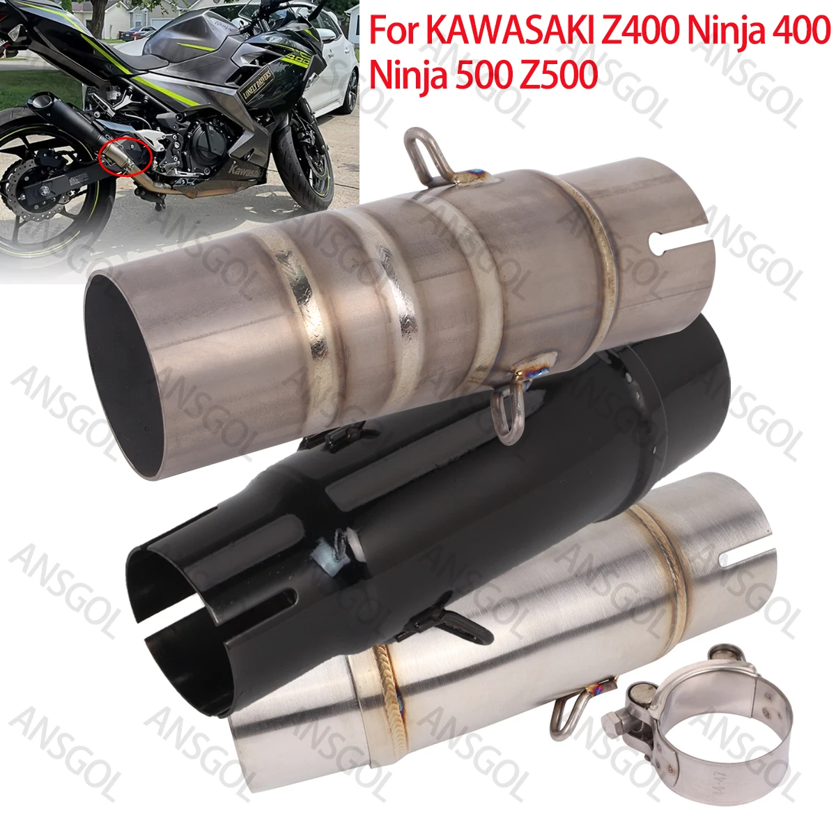 Escape Z400 Exhaust Middle Pipe 51mm Slip For kawasaki Ninja 400 Ninja 500 Z500 2017-2025 Motorcycle Muffler Link Pipe Modify
