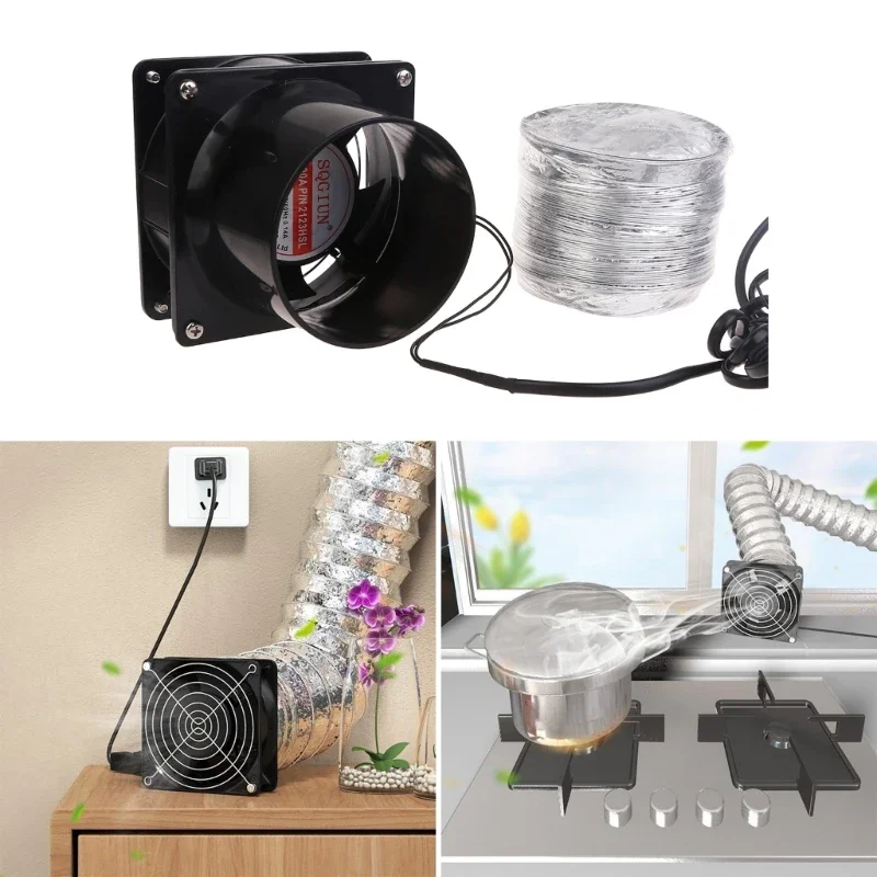 Exhaust Fan Duct Air Ventilation Blower Window Extractor Toilet Kitchen Industrial Fan Adjustable Speed with Duct Hose E7CB