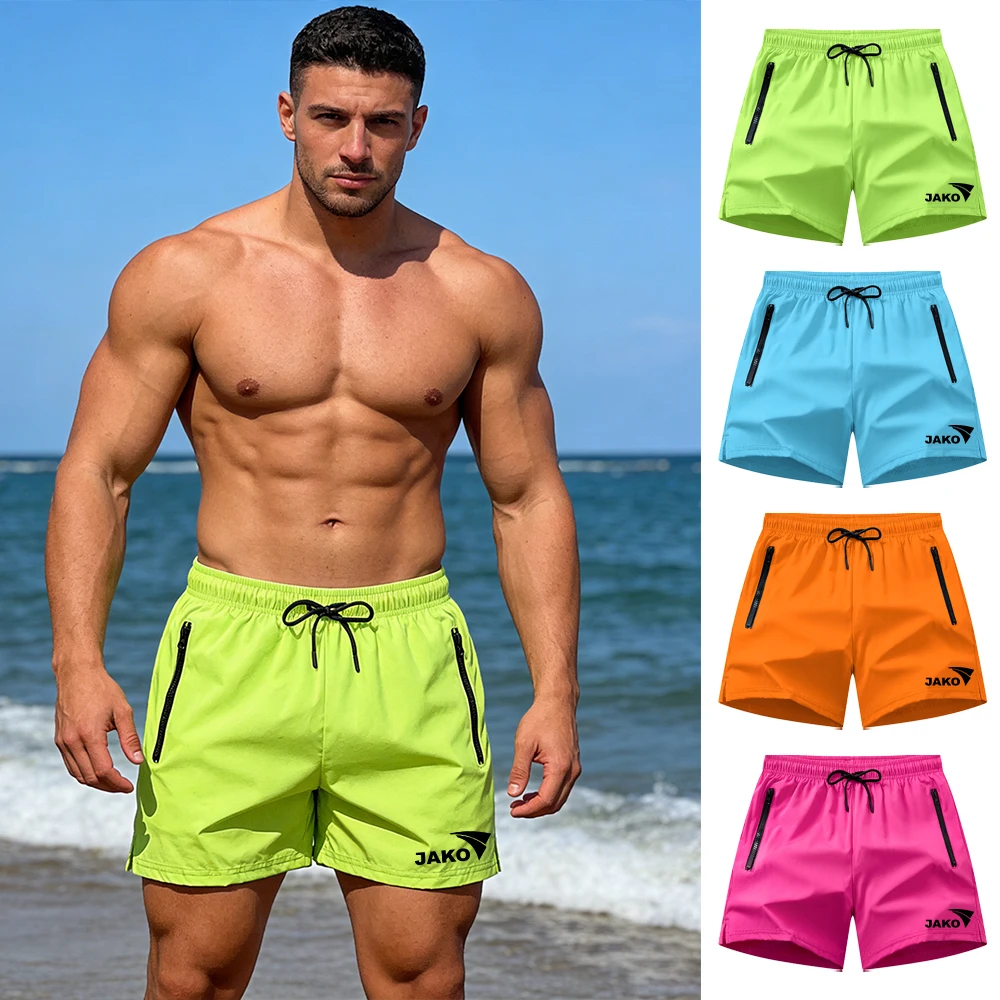 2026 New Printed Beach Shorts Summer Casual Fitness Training Shorts With Breathable Mesh Lining And Double Zipper Pockets