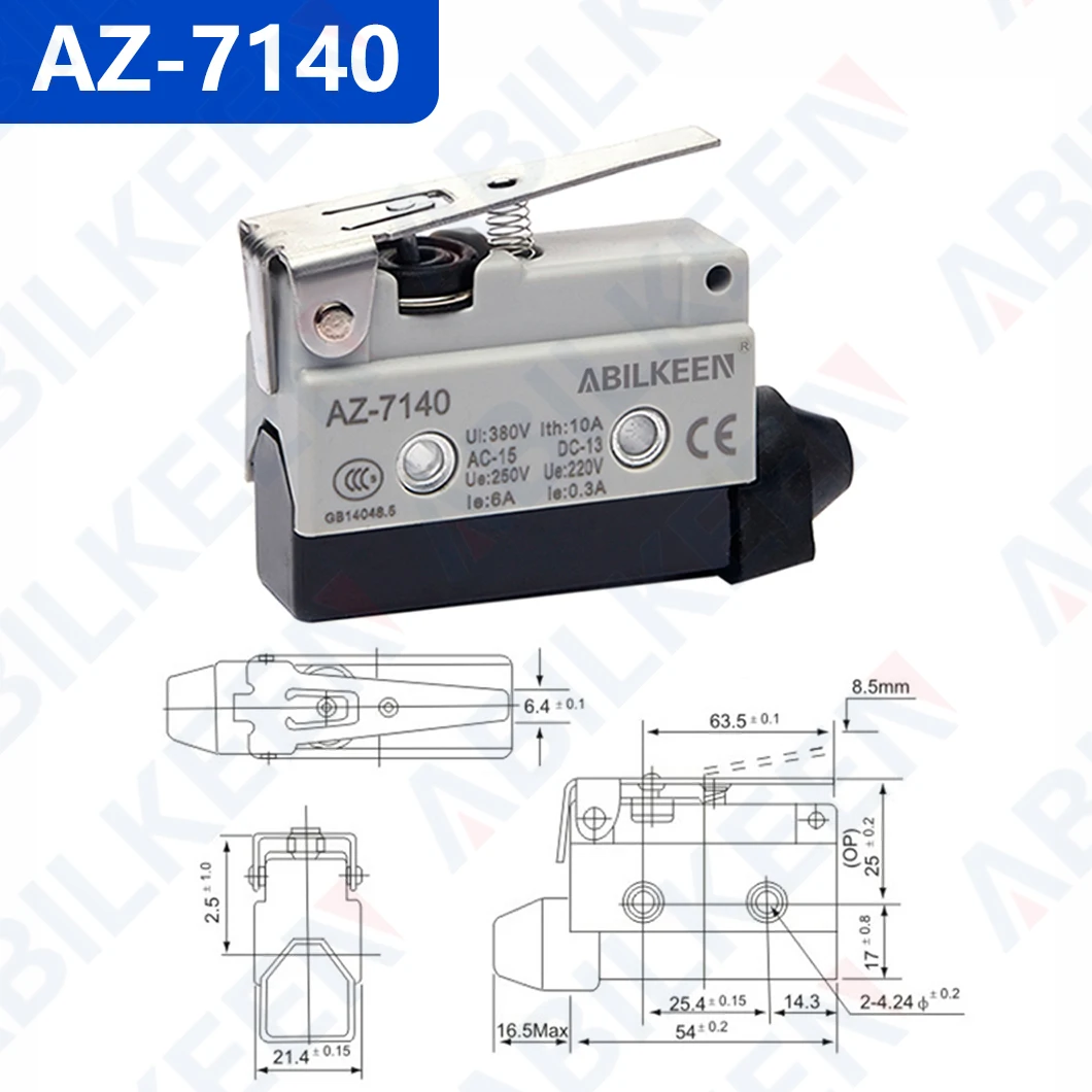 ABILKEEN AZ-7140 مفتاح صغير مقاوم للماء 1NO1NC 250 فولت 10A تحميل مفتاح حد صغير صناعي مع محطة 3Pin