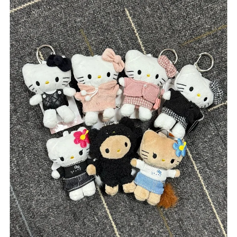 Novo me 6th colaboração 8cm preto kt brinquedo de pelúcia chaveiro senhora houndstooth rosa hoodie pele preta gatinho gato saco charme pingente