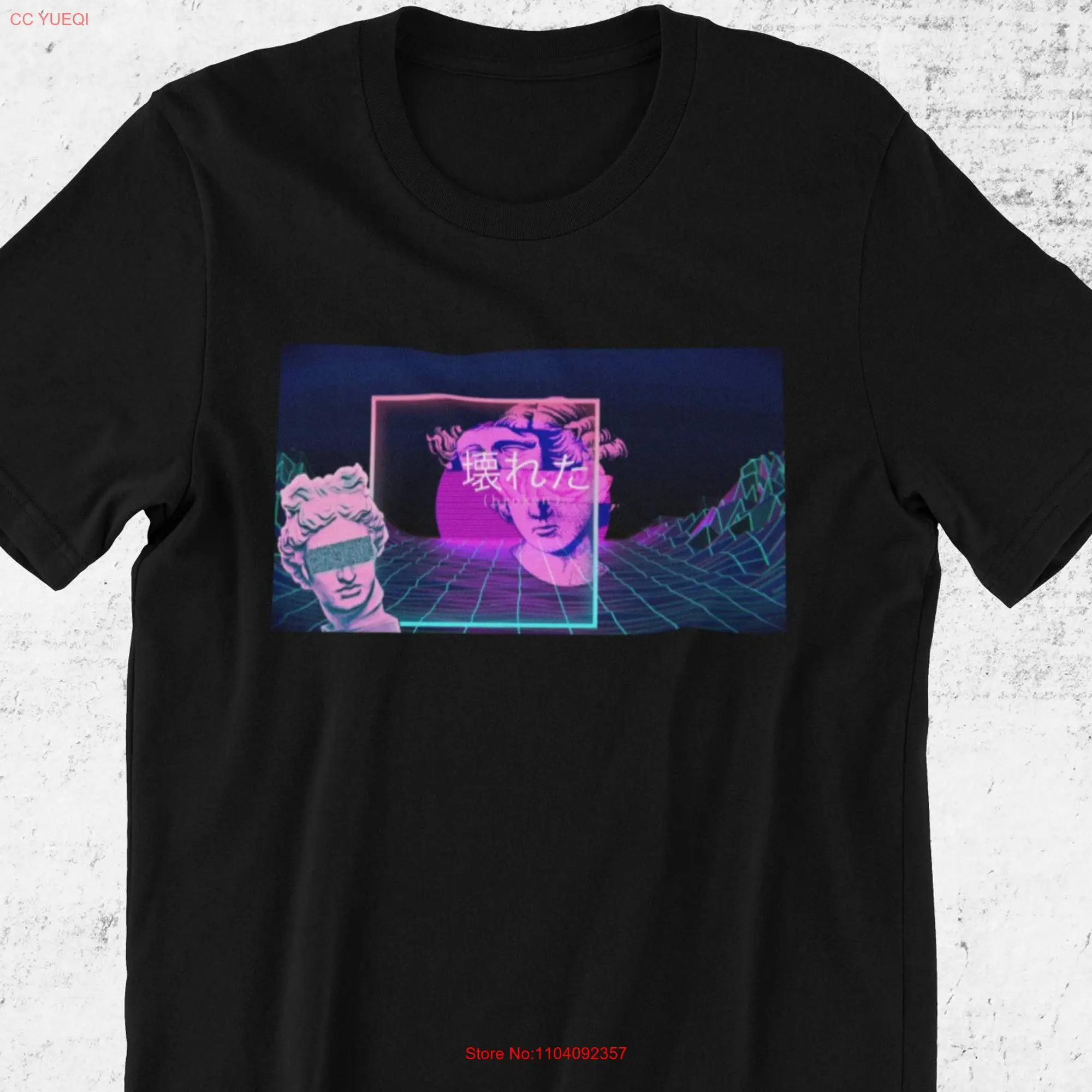 Broken Life Vaporwave Digital Waves Statues Art Cotton T shirt Top   long or short sleeves