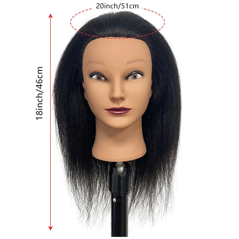 14-Inch Mannequin Hoofd 100% Dierenhaar Zwarte Kapper Training Hoofd Mannequin Schoonheidspop Hoofd En Gratis Armatuur Beugel