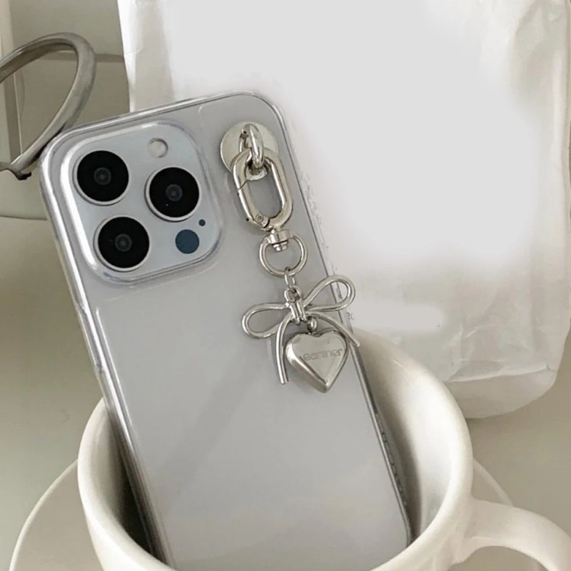 Sweet Metal Heart Bowknot Keychain Pendant Fashion Lovely Ornament Phone Case Keyring Backpack Decoration Charm Jewelry