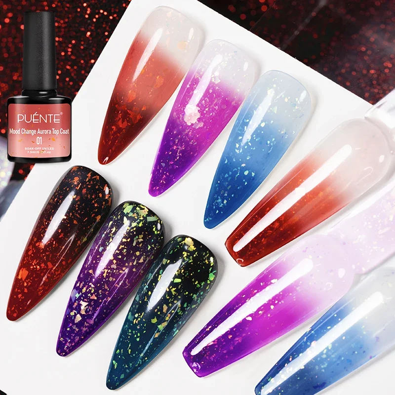 7,5 ml Stimmungswechsel Aurora Top Coat Gel Nagellack Temperatur Farbwechsel Aurora Glitter Nicht abwischbarer Nagellack für Maniküre