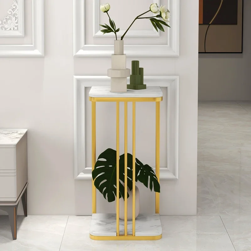 Cream wind flower rack, floor-to-ceiling light luxury marble rack in living room, decorative flower pot rack next to TV cabinet