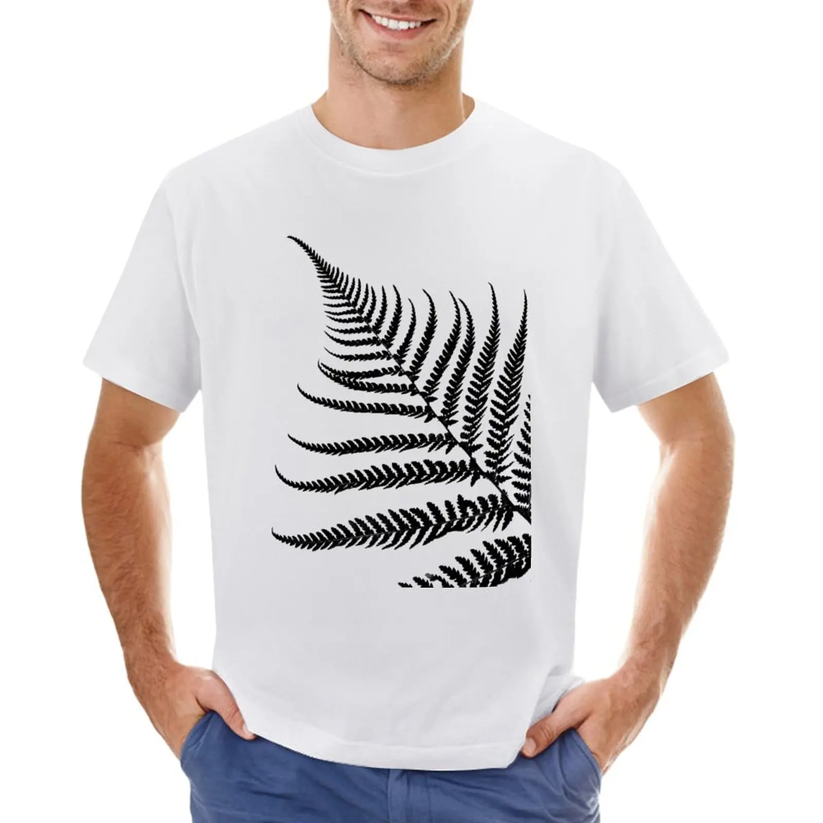 

Black and White Plant Artwork, Fern Leaf T-shirt korean fashion animal prinfor boys anime T-shirts for men cotton