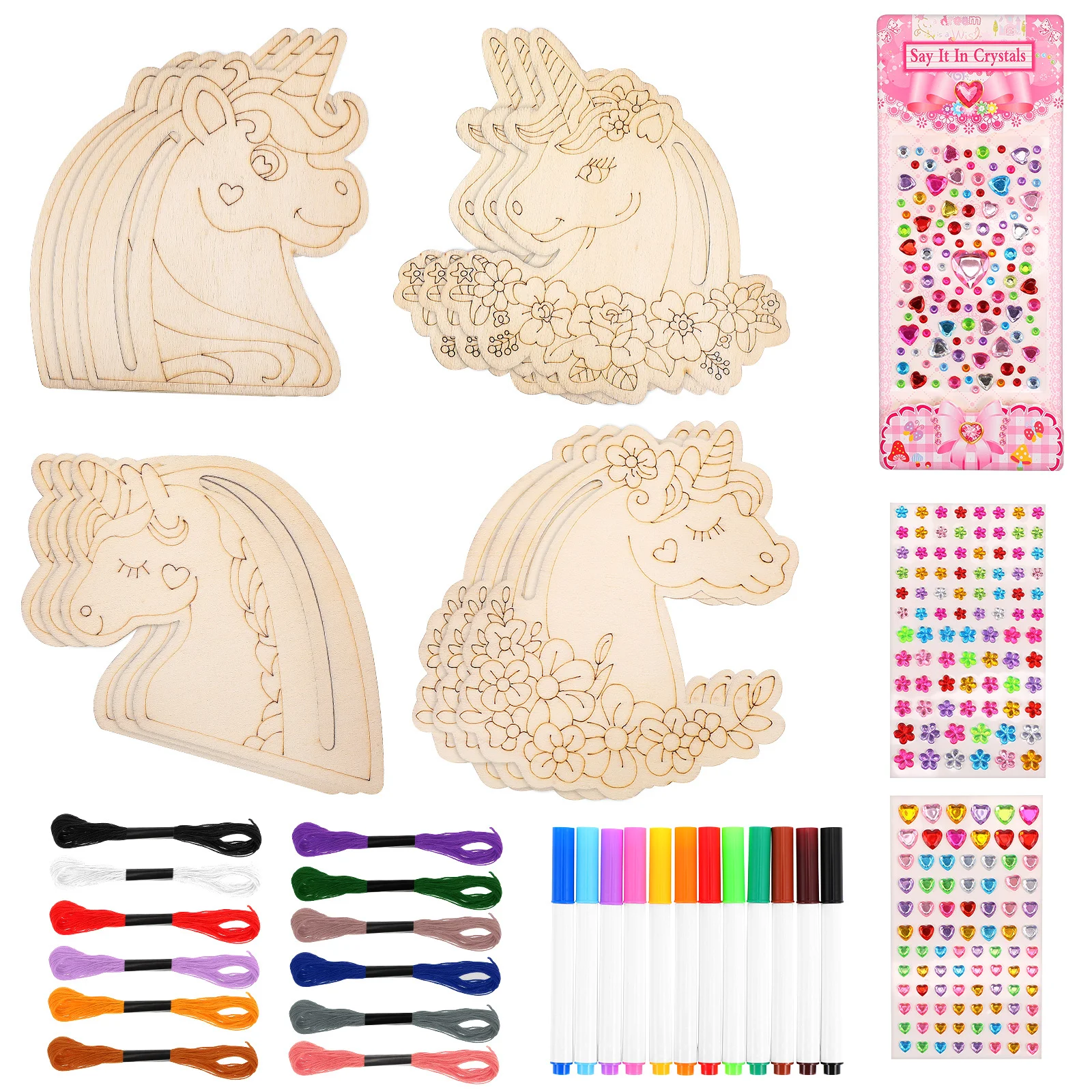 유니콘 나무 공예 키트 블랭크 우드 컷아웃 무도색 유니콘 장식 예술 프로젝트를 위한 정교한 컷아웃