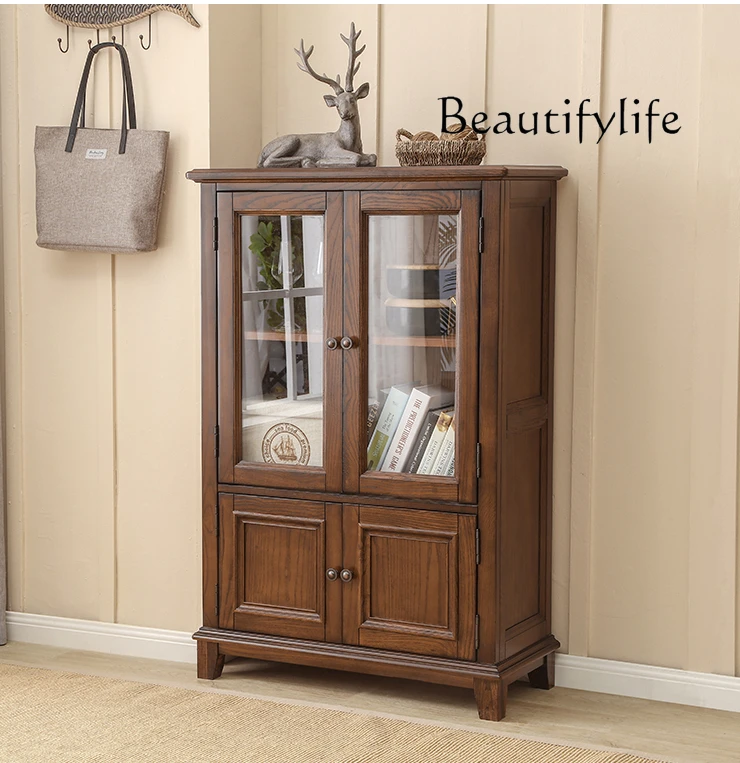 

American Retro Solid Wood Double Door Low Side Cabinet Modern Simple Home Living Room Ash Wine Cabinet