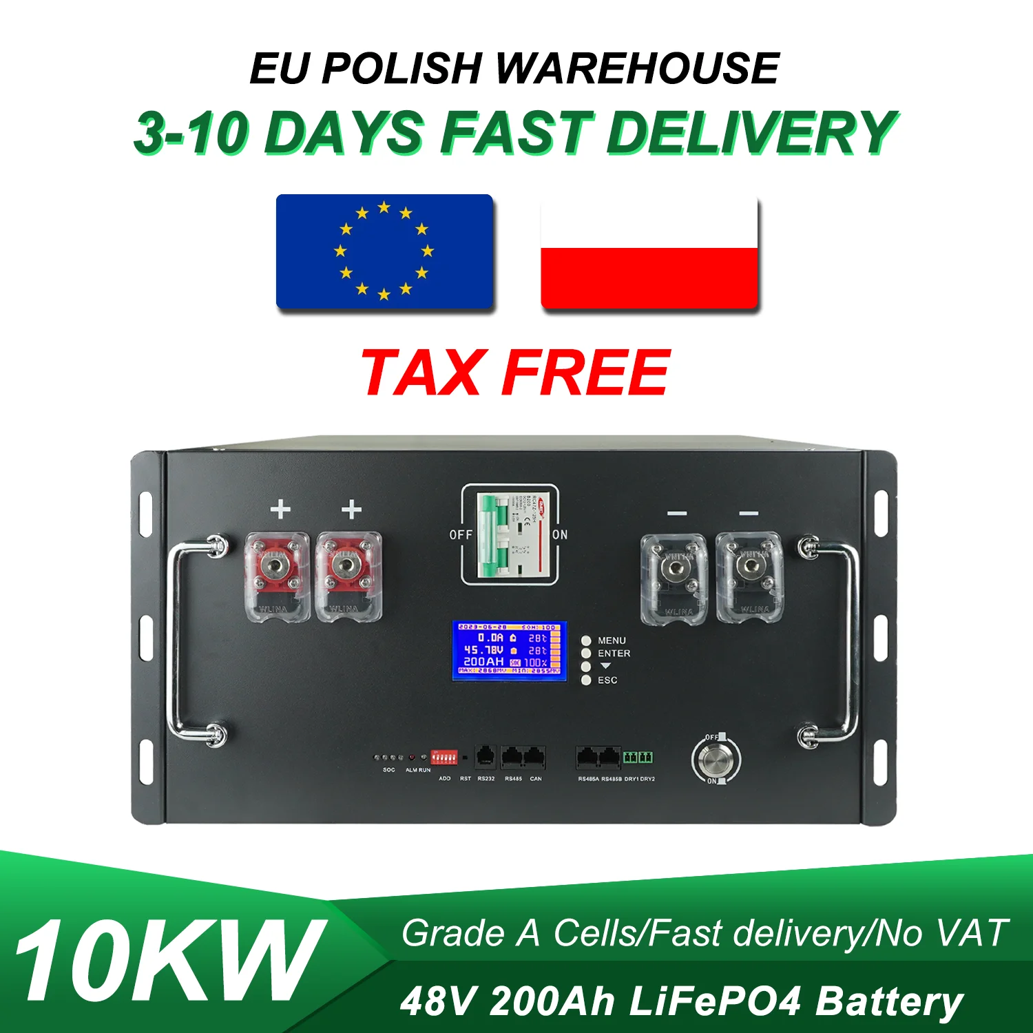 PL الاتحاد الأوروبي الأسهم 48 فولت LiFePo4 بطارية 100AH 200AH 300Ah بطارية حزمة 5KWH 10KWH ليثيوم فوسفات الحديد BMS 16S 51.2 فولت تخزين الطاقة #1