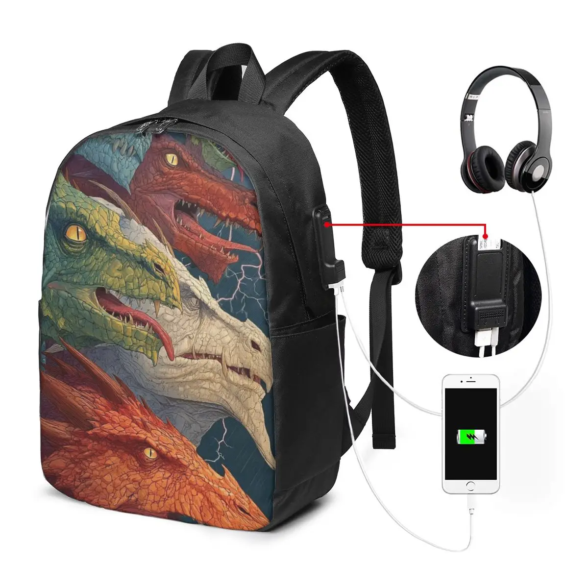Colorful Mythical Dragon Print Backpack Travel Notebook Bag Computer College Student School Bag Laptop Shoulder Bags Men Women