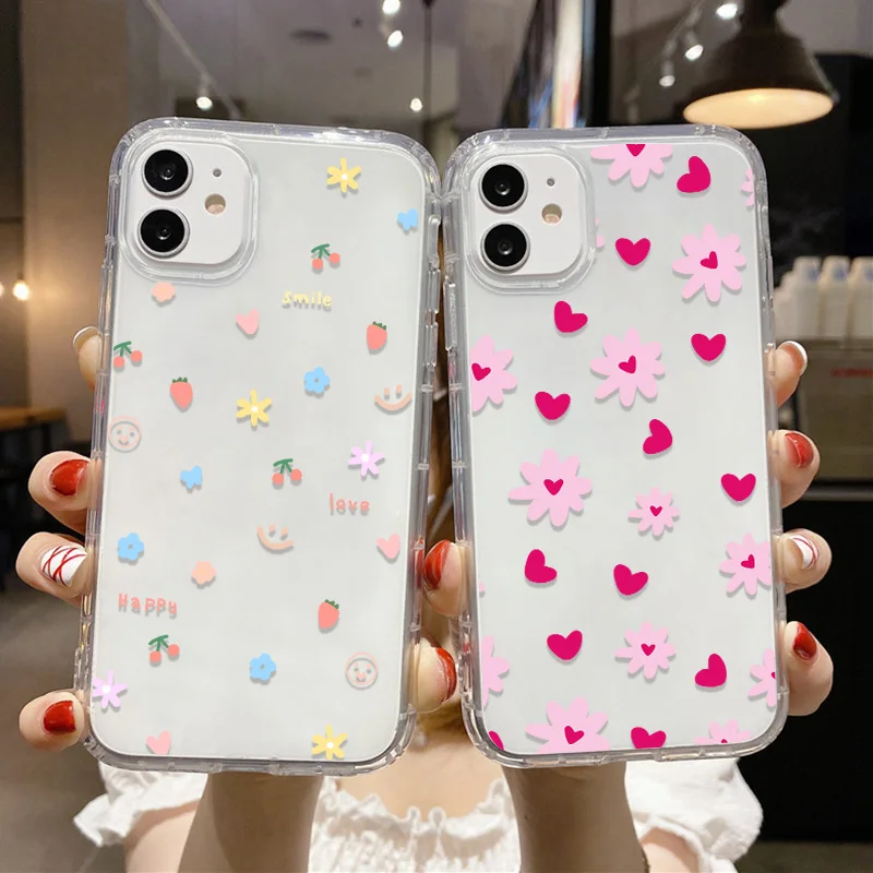 Clear Phone Case For iPhone 15 Case iPhone 13 14 11 12 16 15 Pro Max 12 13 Mini XR X XS 7 8 Plus SE Shockproof Love Heart Cover