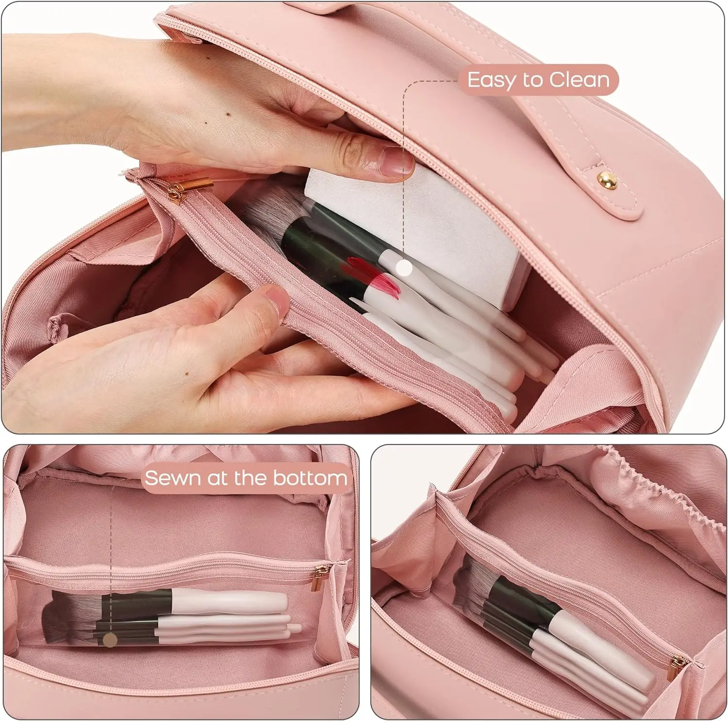 Travel Makeup Bag Large Capacity Open Flat Divider Cosmetic Bag Portable Pouch Waterproof Toiletry Bag for Make Up Organizer