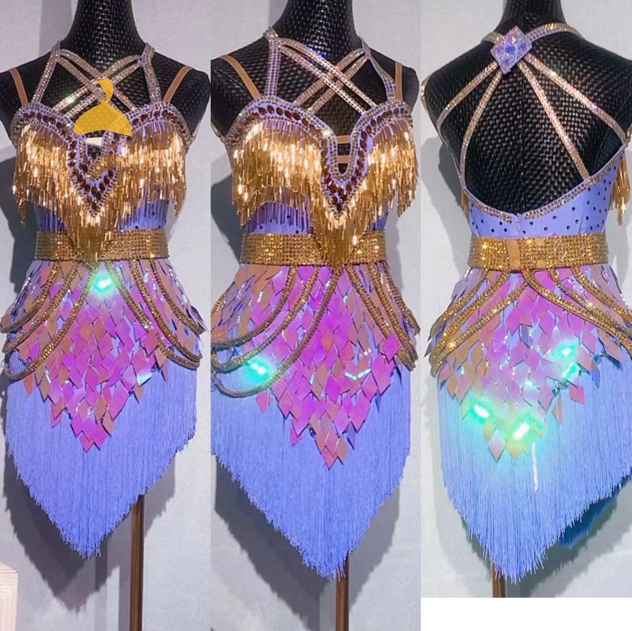 Latin Dance High-end Custom Full Diamond Sequins Super Flash Dress Cha Tango Female Adult Stage Professional Dress