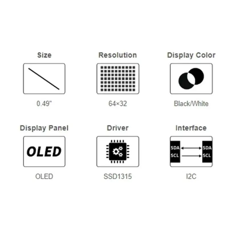 color exhibición comunicación resolución I2C del módulo 64x32 pantalla 652F 0.49inch OLED