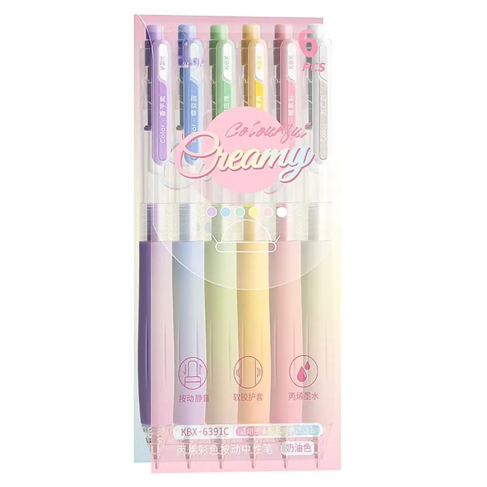 

6 цветов/набор, цветная гелевая ручка пресс-типа, акриловая живопись, студенческий дневник, маркировка, цветная ручка для рисования, набор канцелярских ручек для студентов