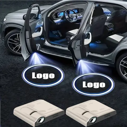 USB GR 스포츠 로고 자동차 문짝 HD LED 램프 프로젝터, 도요타 코롤라 야리스 프리우스 캠리 BWM용 환영 조명, 베이지 2 개