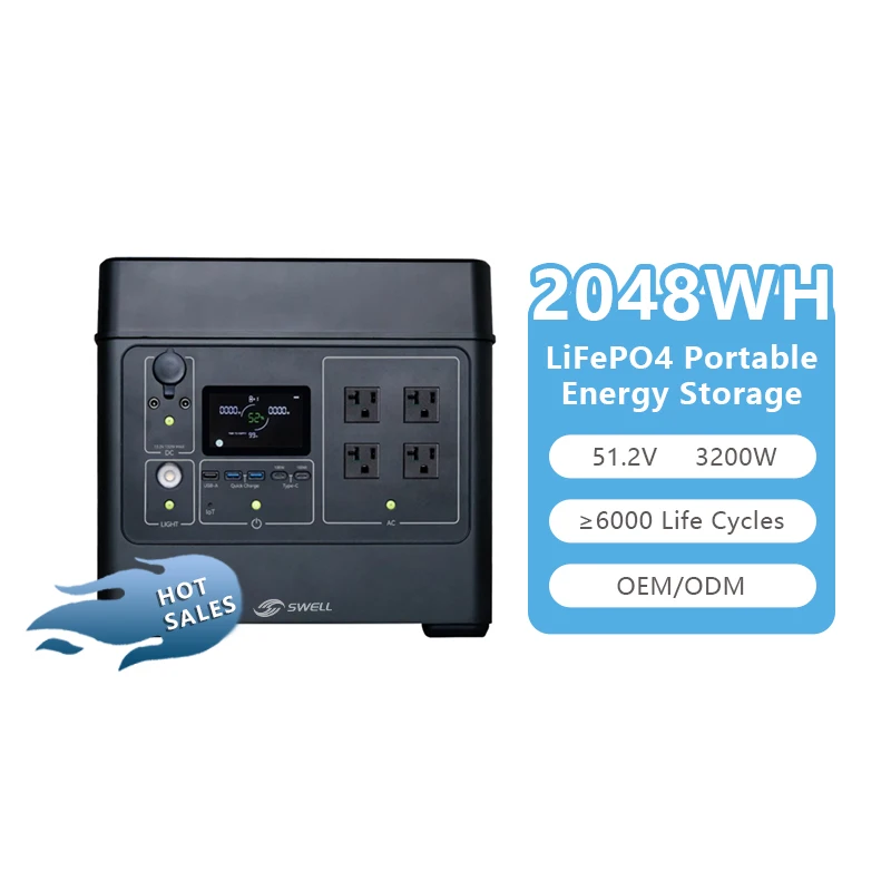 3200W 2048Wh Portable Electric Generator with Solar Power for Camping Lithium Battery Power Bank for Outdoor Use Controller