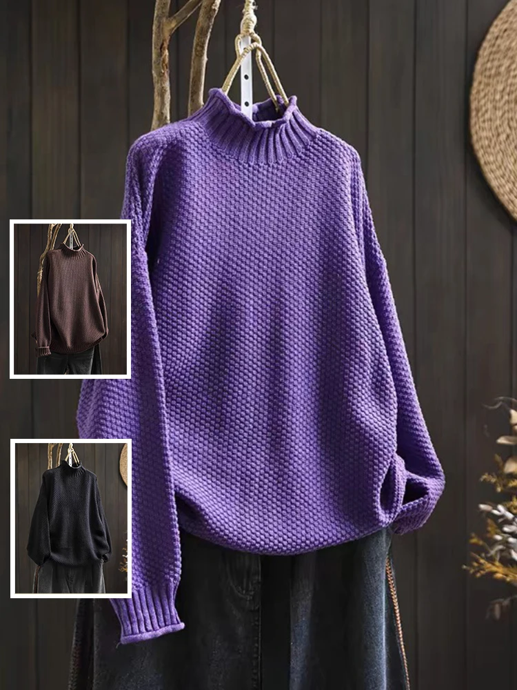 Prendas de punto informales de algodón para mujer, suéter largo de ocio de otoño con cuello alto, talla grande, MM, Boting irt
