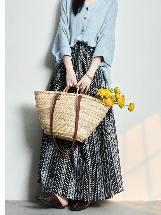 Lockerer bla bedruckter, schlankmachender F-Länge-Rock, A-Linie, hoch taillierter Midirock, altersregende, faionable Sommer-Neuankömmling