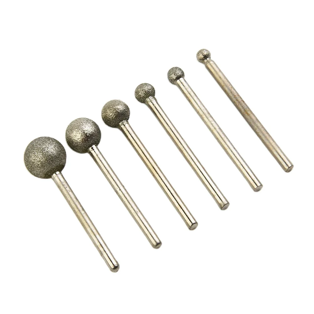 6PCS Grinding Needle Head Diamond Round Ball Burr Drill Bit Set For Carving Engraving Drilling 4-12mm Sculpting Dressing